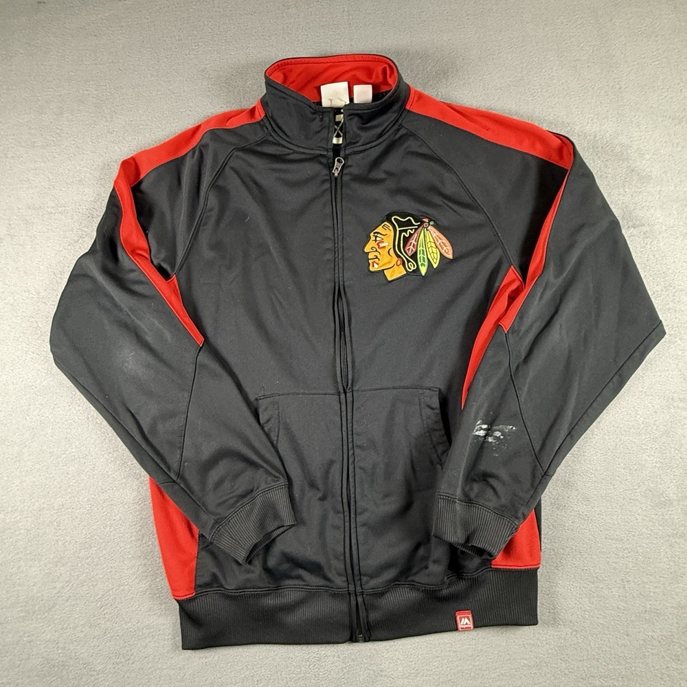 Chicago Blackhawks Jacket Mens Medium Red Majestic Full Zip Lined NHL